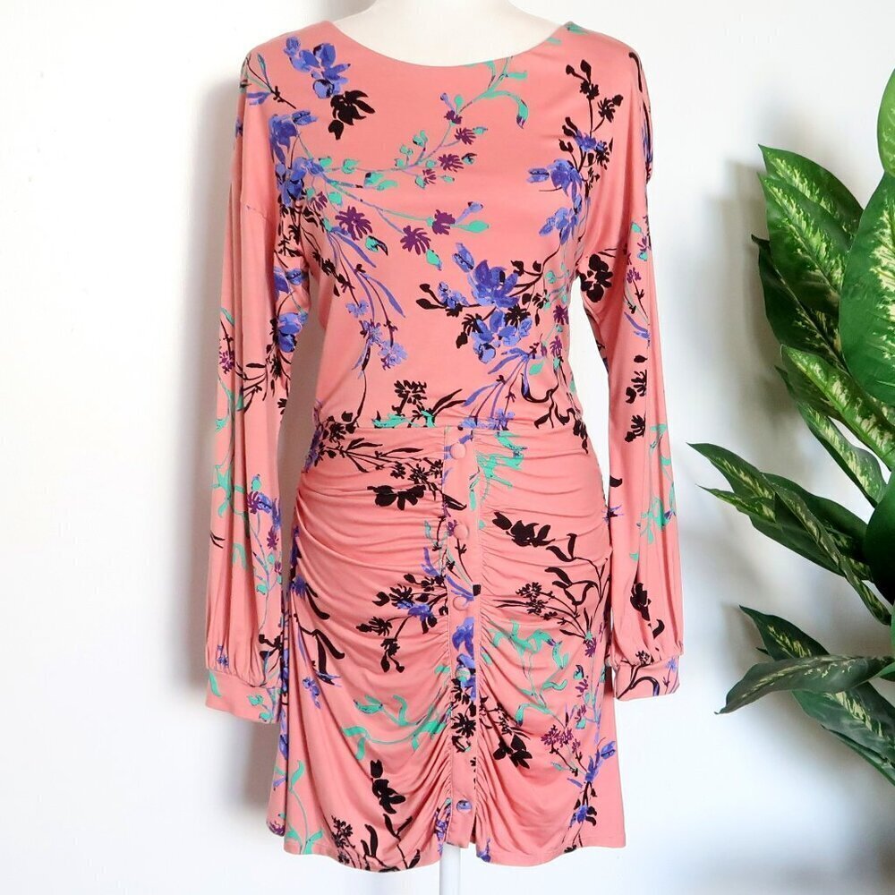 House Of Harlow 1960 x Revolve Siri Mini Dress Blush Fleur Long Sleeve Floral M - Picture 1 of 13